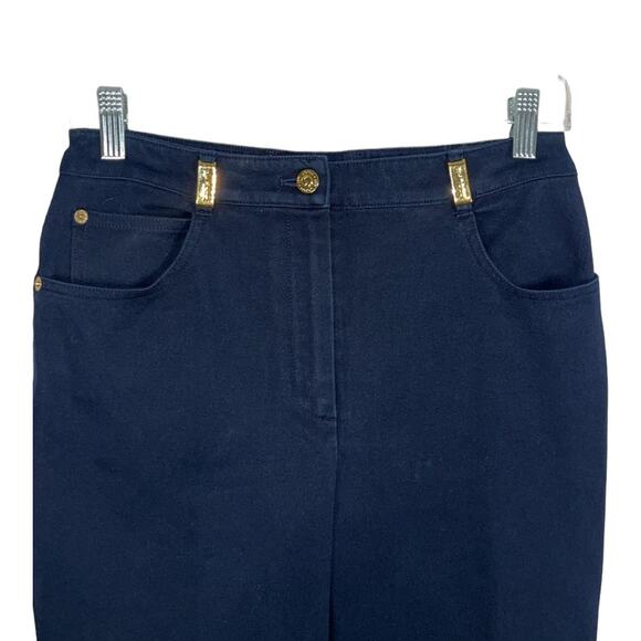 ST. JOHN SPORT Vintage Pants High Waist Navy Blue w/ Gold Straight Leg 6 - Picture 2 of 8